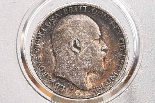 1904 Silver Sixpence Great Britain - VG+, Great Detail - King Edward- Sterling Silver 6 Pence 1904 Six Pence 6 Pence 1904, Great Coin