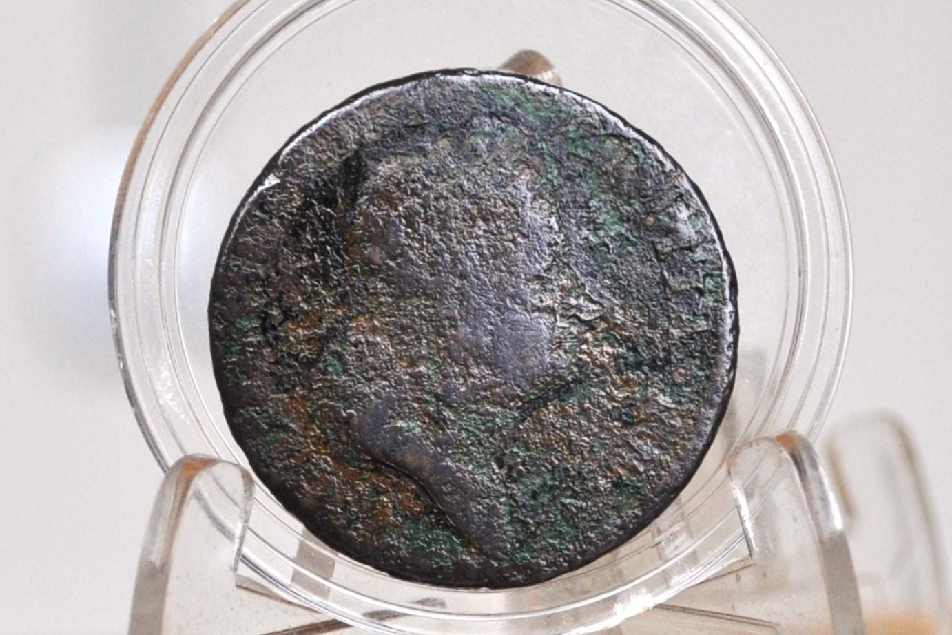 1723 Hibernia Halfpenny Colonial Coin 1/2p - Corrosion, Lower Price - 1723 Woods Hibernia - Copper Half Penny 1723