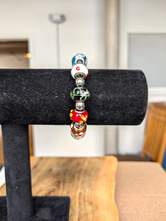 Symmetrical Angela Moore Stainless Steel Murano Glass Bracelet - Murano Glass Bracelet - Angela Moore Murano Glass Bracelet