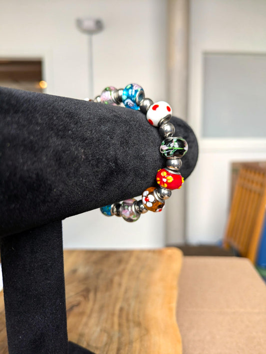 Symmetrical Angela Moore Stainless Steel Murano Glass Bracelet - Murano Glass Bracelet - Angela Moore Murano Glass Bracelet