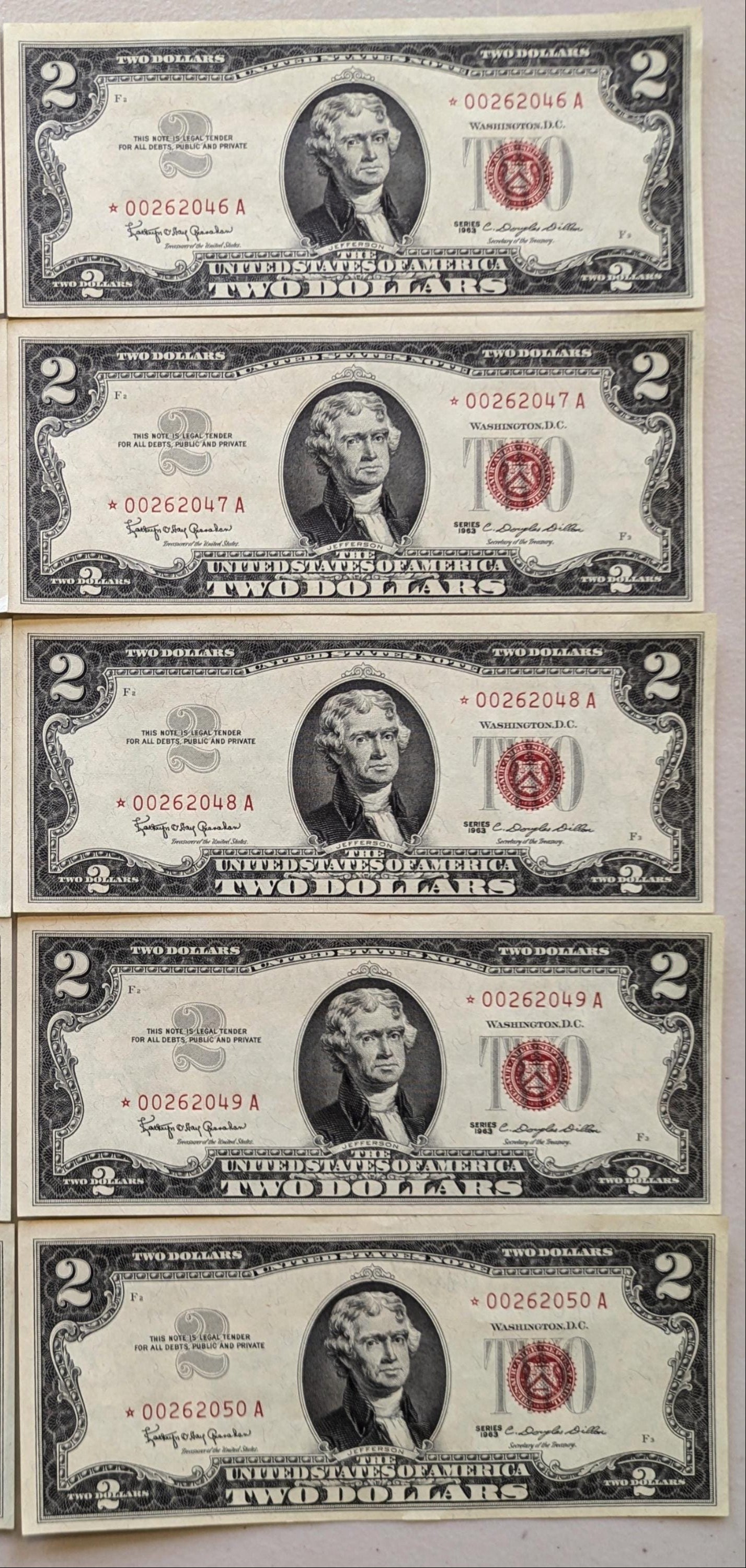 Consecutive 1963 2 Dollar Star Notes - Uncirculated - Choice of Set Size - 1963 Two Dollar Legal Tender Star Notes Sequential Set - Fr.1513*