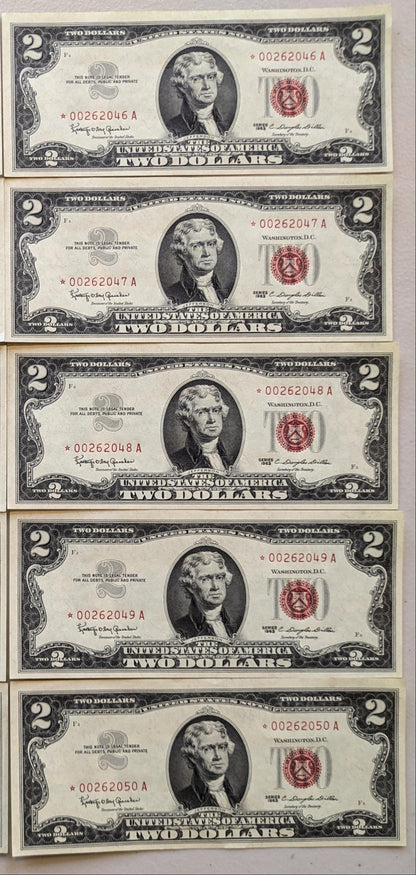 Consecutive 1963 2 Dollar Star Notes - Uncirculated - Choice of Set Size - 1963 Two Dollar Legal Tender Star Notes Sequential Set - Fr.1513*