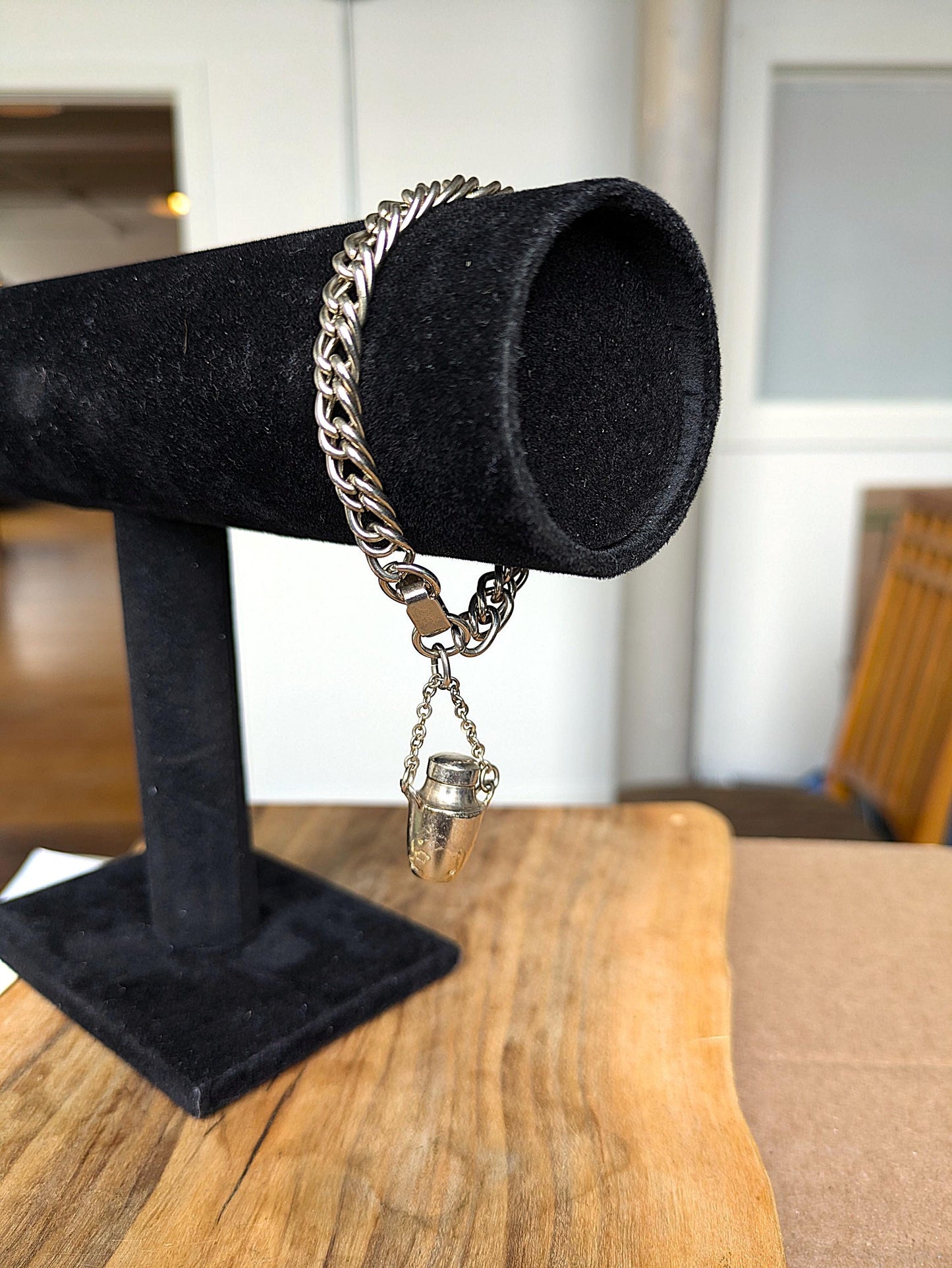 Antique 1940-1950s Silver Tone Chunky Perfume Urn Bracelet - Chunky Chain Bracelet - Perfume Urn Chain Bracelet - 18 mm