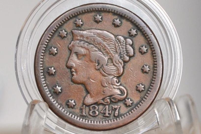1847 Braided Hair Large Cent - Choose by Grade / Condition - 1847 Coronet Cent - 1847 US Large Cent - Braided Hair 1839 to 1857