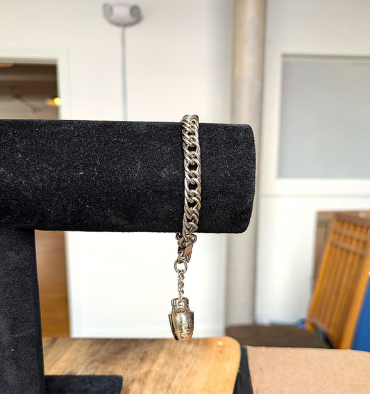 Antique 1940-1950s Silver Tone Chunky Perfume Urn Bracelet - Chunky Chain Bracelet - Perfume Urn Chain Bracelet - 18 mm
