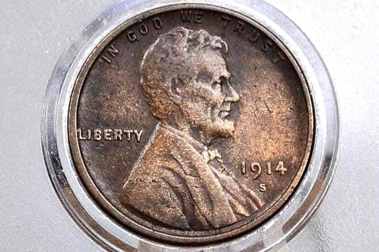 1914-S Wheat Penny - Better Date - F (Fine) condition - 1914S Wheat Ear Cent - World War I Era Coin - 1914 S Lincoln Cent Wheat Back 1914 S