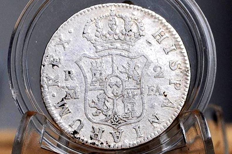 1806 Spanish 2 Reales, Silver - Great Detail - 1806 Spanish Silver Colonial Era Coin, Awesome Pirate Coin