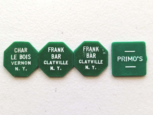 Lot of 4 Green Trade/Drink tokens - Square and Octagon Shaped Trade Tokens