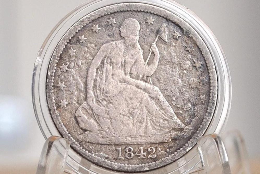 1842 Seated Liberty Half Dollar - VG Details, Environmental Damage - Medium Date - 1842 Liberty Seated Silver Half Dollar - Authentic
