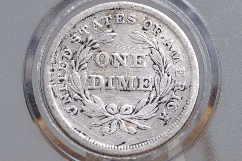 1837 Seated Liberty Dime - Fine+ Detail, Scratched, Discount Coin - No Stars, Large Date, First Year Made, 1837 Silver Dime 1837 Us 1 Dime