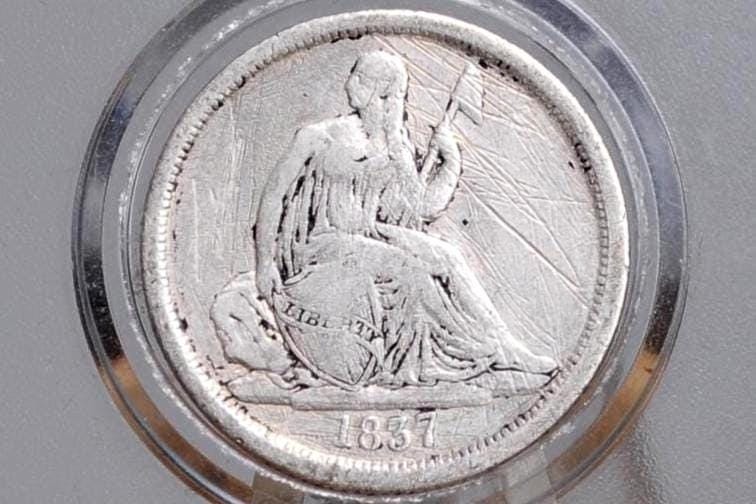1837 Seated Liberty Dime - Fine+ Detail, Scratched, Discount Coin - No Stars, Large Date, First Year Made, 1837 Silver Dime 1837 Us 1 Dime