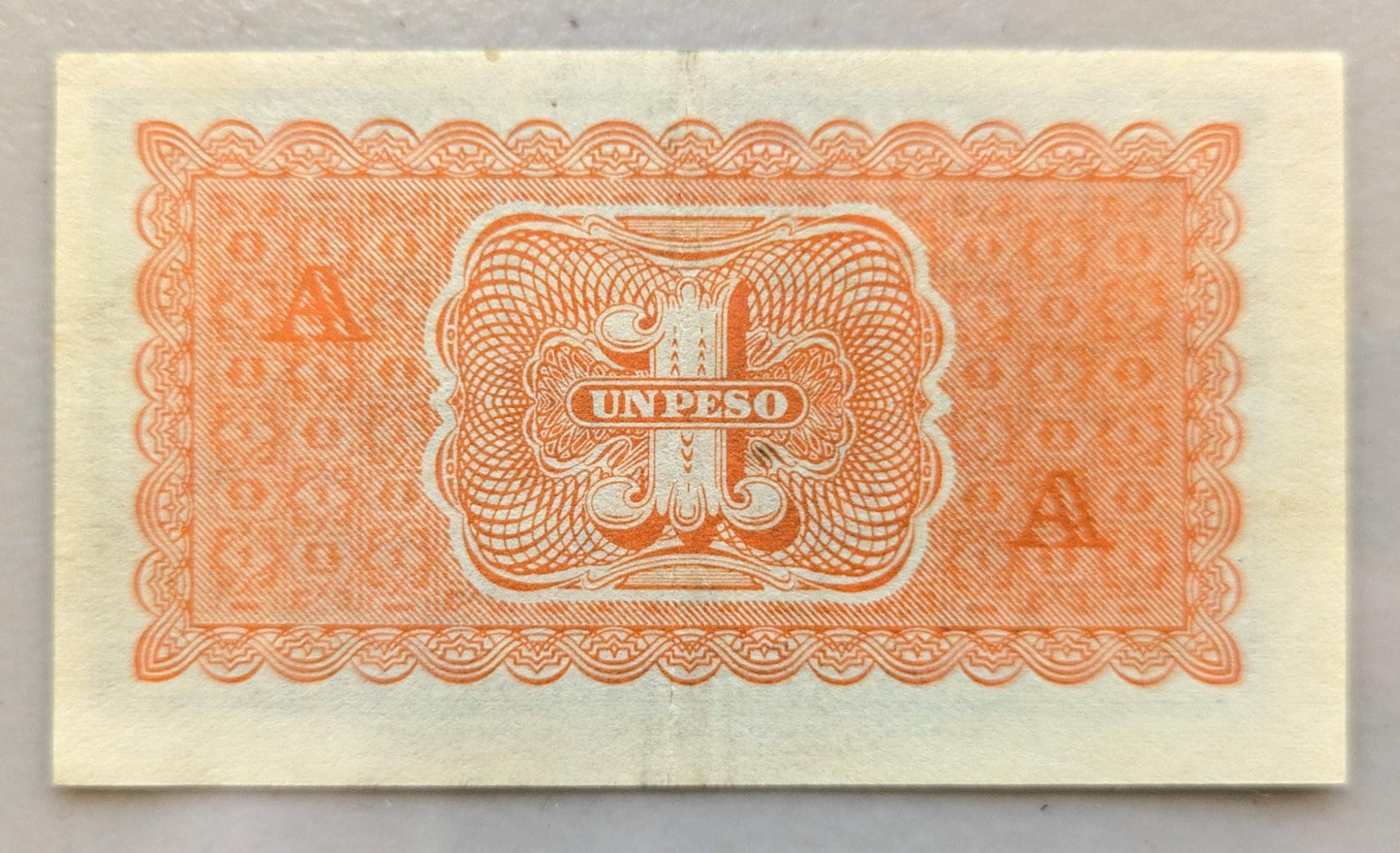 1943 Central Bank of Chile 1 Pesos 1/10 Condor Note - Series A, Light Orange Reverse - 1943 Chilean One Peso One Tenth Condor Note - P#90a