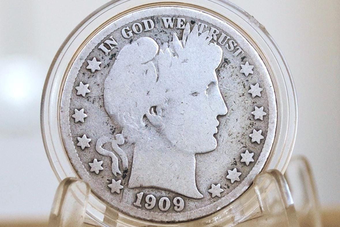 1909-S Barber Silver Half Dollar - VF (Very Fine) Condition - San Francisco Mint - 1909S Half Dollar 1909 S Barber 50 Cent Coin 1909 US