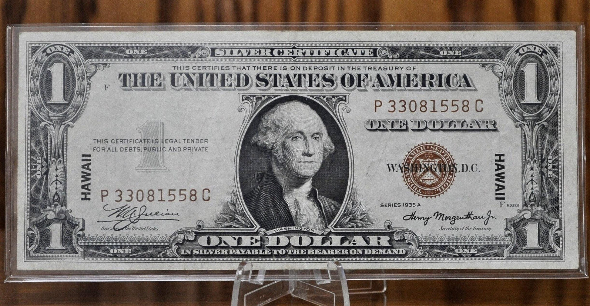 1935-A Hawaii Silver Certificate - XF (Choice XF) Grade / Condition - 1935 A Hawaii Series Silver Cert Brown Seal 1942 Hawaii Overprint Note