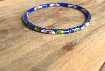 Antique Chinese Blue Cloisonné Gold Inlay Enamel Flower Bengal - Circumference 6.75 mm - Chinese Blue Floral Cloisonné - Partially Chipped