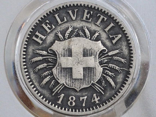 Rarer 1874B Switzerland 5 Rappen - Great Condition - 50% Silver - 1874 B Helvetica 1 Rappen Swiss One Rappen 1874, Great Coin