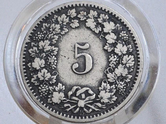 Rarer 1874B Switzerland 5 Rappen - Great Condition - 50% Silver - 1874 B Helvetica 1 Rappen Swiss One Rappen 1874, Great Coin