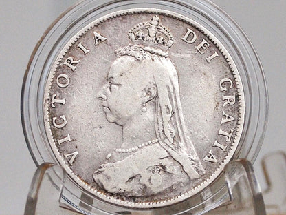 1888 Florin - F Grade / Condition - 1888 UK One Florin 1888 Great Britain 2 Shillings - Queen Victoria - Low Mintage Coin, Sterling Florin