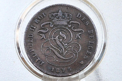 1875 Belgian 5 Centimes - Great Details - Leopold II - 1875 Belgium 2 Cents, Incredible Coin for a collection