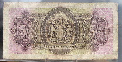 1937 Bermuda Government 5 Shillings Note - King George VI Type - Fractional Prefix - 1937 British Bermuda Five Shillings Banknote - P#8b