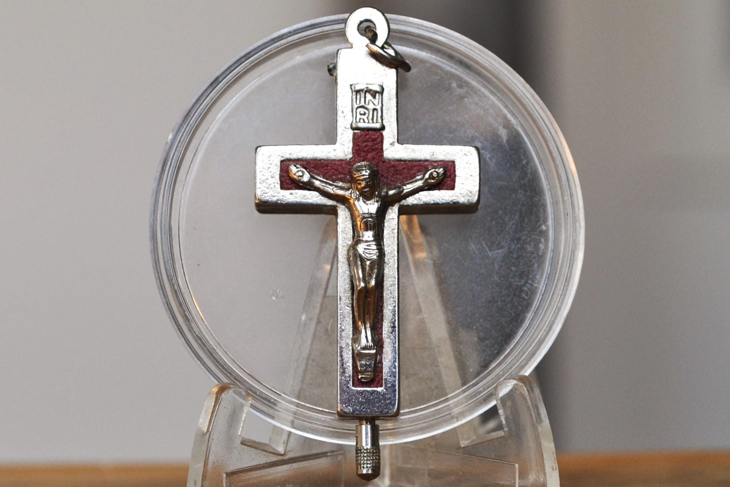 Antique Silver Catacombs of Rome Reliquary Crucifix Charm - Silver Crucifix Charm - Hidden Compartment Medallion - Roman Catacomb Crucifix