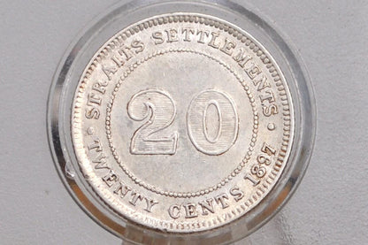 1897 Silver British Straits Settlements 20 Cents - Uncirculated Condition - King George V -