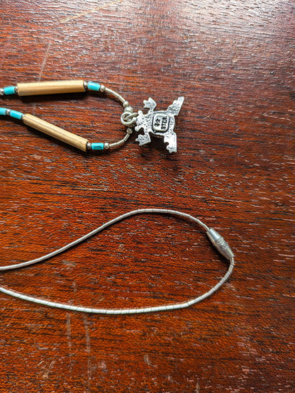 Rare Sterling Silver Turquoise Frog Pendant Necklace - 17 Inches - 5 Star Sterling Turquoise Frog Necklace