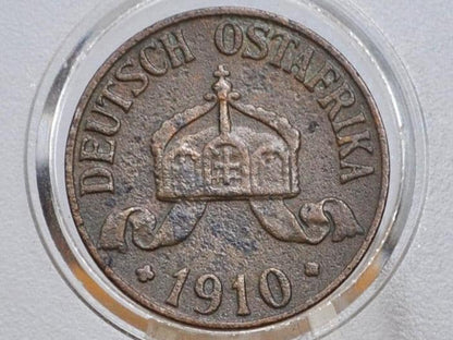 1910 German East Africa 10 Heller Coin - Toned Coin - XF Condition - German Deutsch Ostafrika - Hamburgische Munze Mint -