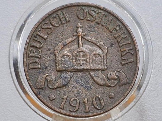 1910 German East Africa 10 Heller Coin - Toned Coin - XF Condition - German Deutsch Ostafrika - Hamburgische Munze Mint -