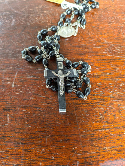 Handcrafted St. Scholastica Priory Black Cocoa Bead Rosary - Nun-Made Black Rosary - St. Scholastica Priory, Petersham, Massachusetts