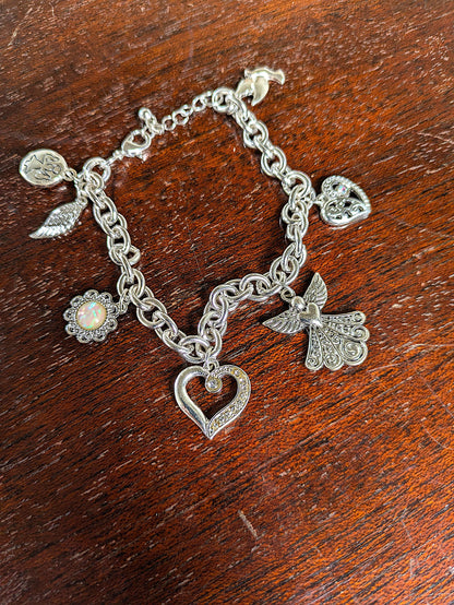 Sparkling Watch Over Me Guardian Angel Style Silver Tone Enamel Bracelet - Religious Silver Tone Enamel Bracelet - Guardian Angel Bracelet