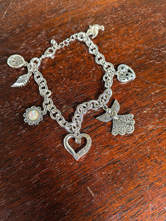 Sparkling Watch Over Me Guardian Angel Style Silver Tone Enamel Bracelet - Religious Silver Tone Enamel Bracelet - Guardian Angel Bracelet