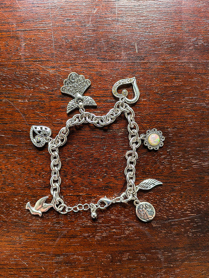 Sparkling Watch Over Me Guardian Angel Style Silver Tone Enamel Bracelet - Religious Silver Tone Enamel Bracelet - Guardian Angel Bracelet