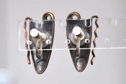 Antique 1950s Frank Rebajes Copper Ethnic Mask Screwback Earrings - Brazilian Ethnic Copper Masks - Frank Rebajes Tribal Copper Earrings