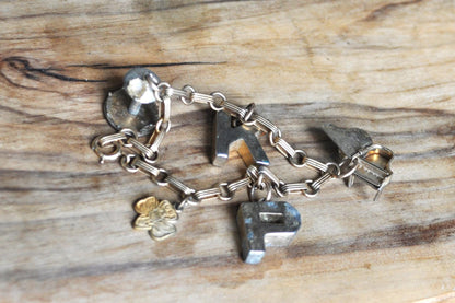 Intricate 12KT Gold Filled Charm Bracelet - 18 mm - Varying Charms - Letters, Instruments, Girls Scouts