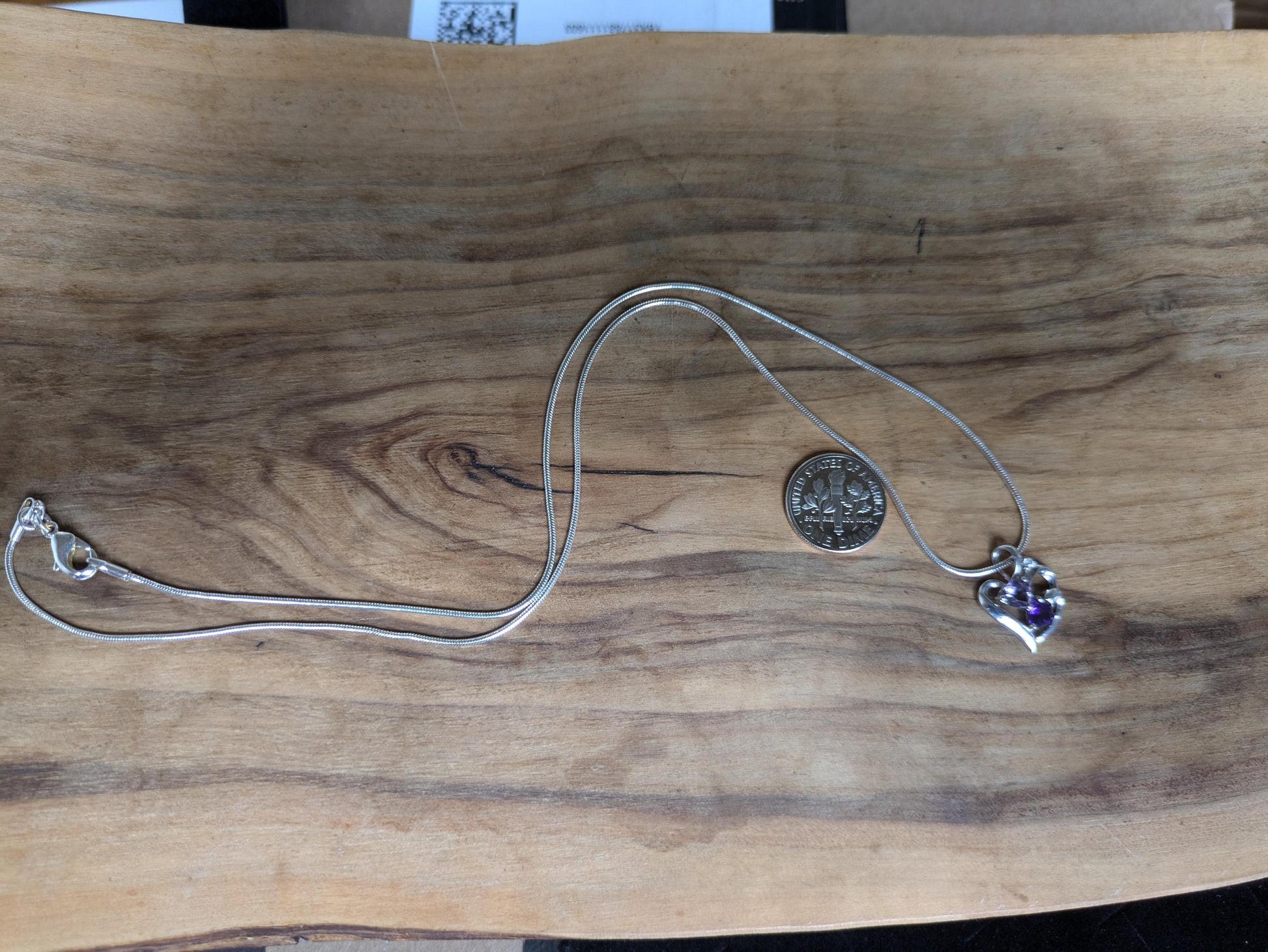 Stunning Sterling Silver Amethyst Gemstone Heart Pendant Necklace - 20 in - Varying Amethyst Shades Necklace - Double Amethyst Heart Pendant