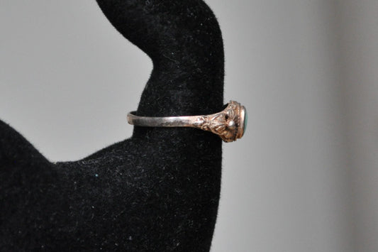 Dainty 925 Turquoise Floral Design Ring - Size 6.5 - Irregularly Shaped Ring - Bent Turquoise Ring