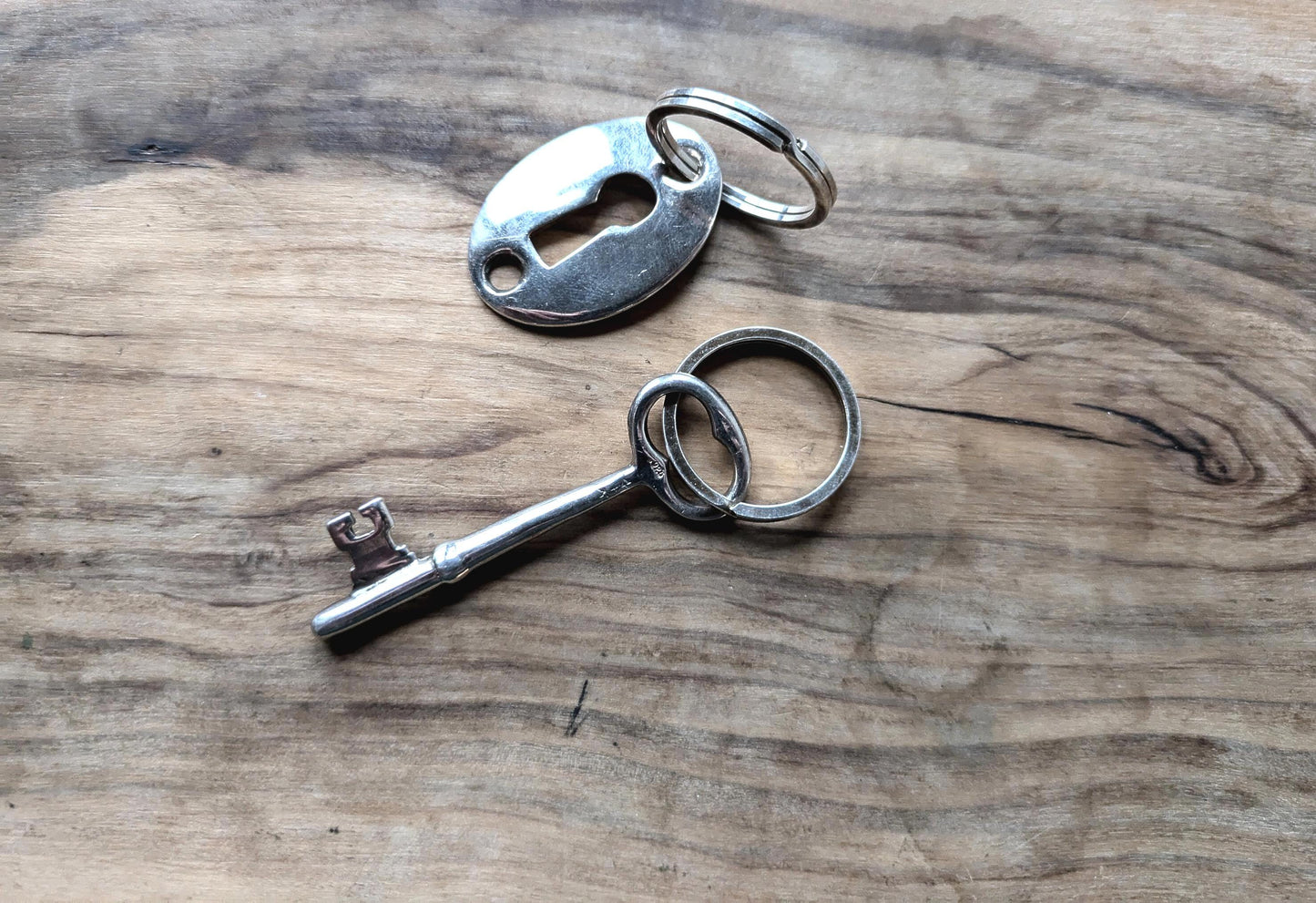 Vintage 925 Lock and Key Keychain - Lovers/Friends Key and Lock - Lovers/Friends Keychain - Sterling Silver Lock and Key - V + K Engraving