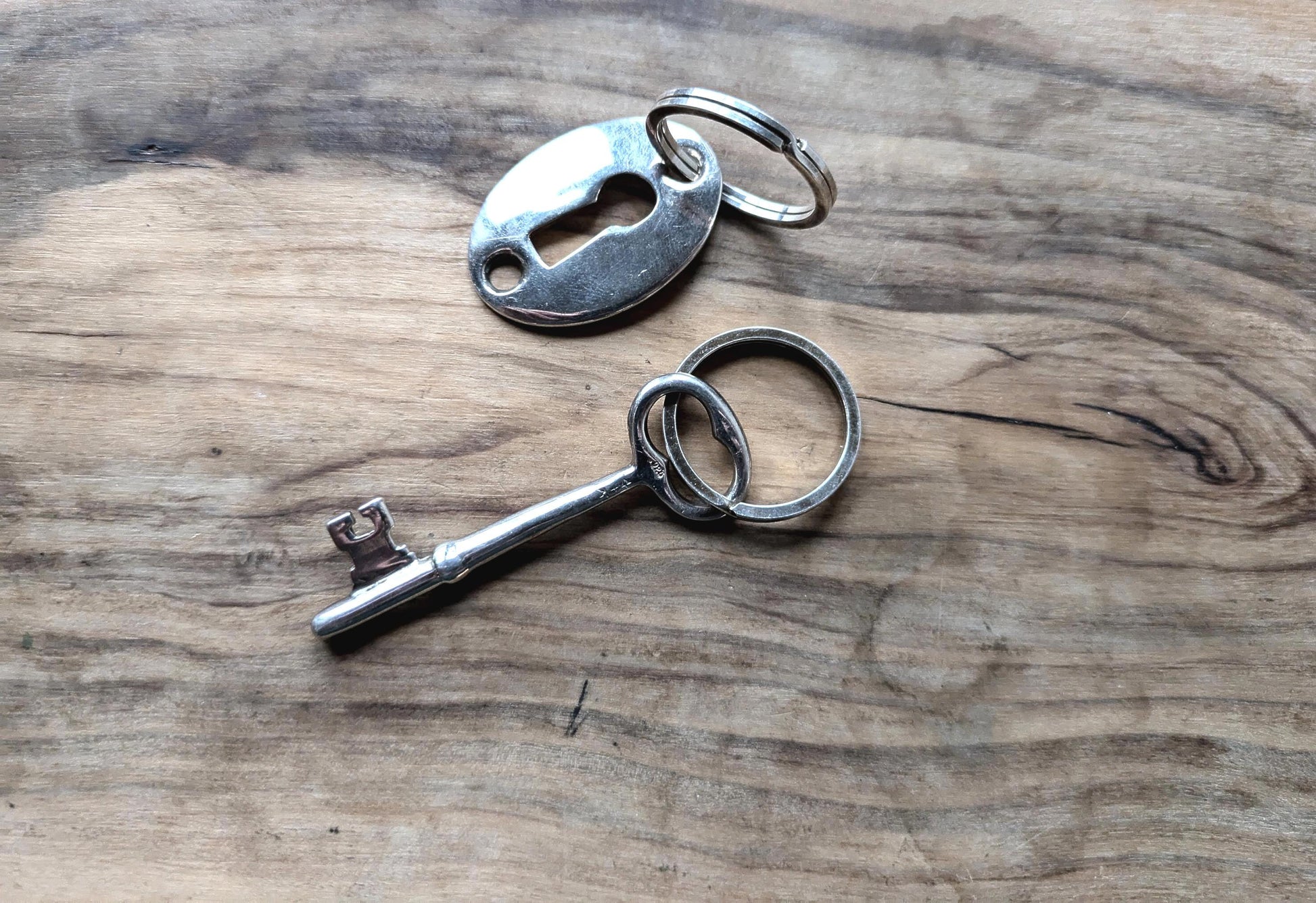 Vintage 925 Lock and Key Keychain - Lovers/Friends Key and Lock - Lovers/Friends Keychain - Sterling Silver Lock and Key - V + K Engraving