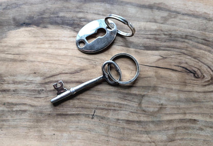 Vintage 925 Lock and Key Keychain - Lovers/Friends Key and Lock - Lovers/Friends Keychain - Sterling Silver Lock and Key - V + K Engraving