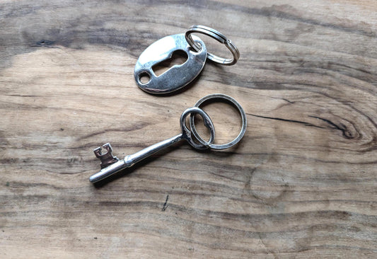 Vintage 925 Lock and Key Keychain - Lovers/Friends Key and Lock - Lovers/Friends Keychain - Sterling Silver Lock and Key - V + K Engraving