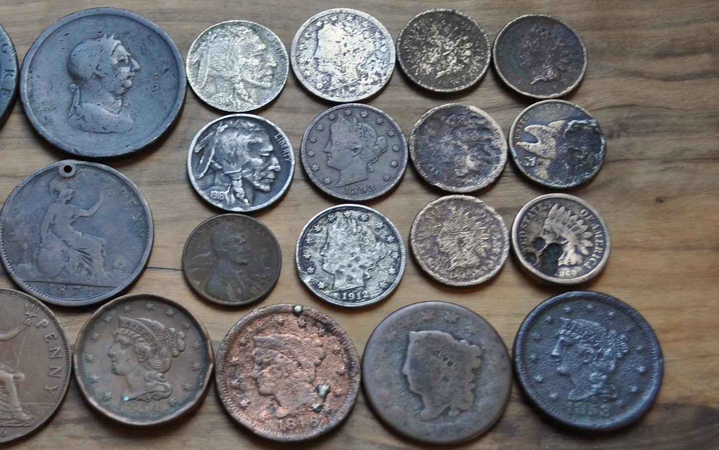Old Coin Lot, 24 Coins, US & UK Coins 1790's-1930's - Varying Conditions, Great Deal! Us Large Cents, Indian Head Cent Exact Coins in Photo