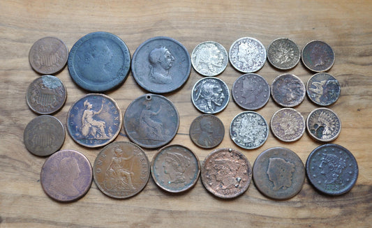Old Coin Lot, 24 Coins, US & UK Coins 1790's-1930's - Varying Conditions, Great Deal! Us Large Cents, Indian Head Cent Exact Coins in Photo