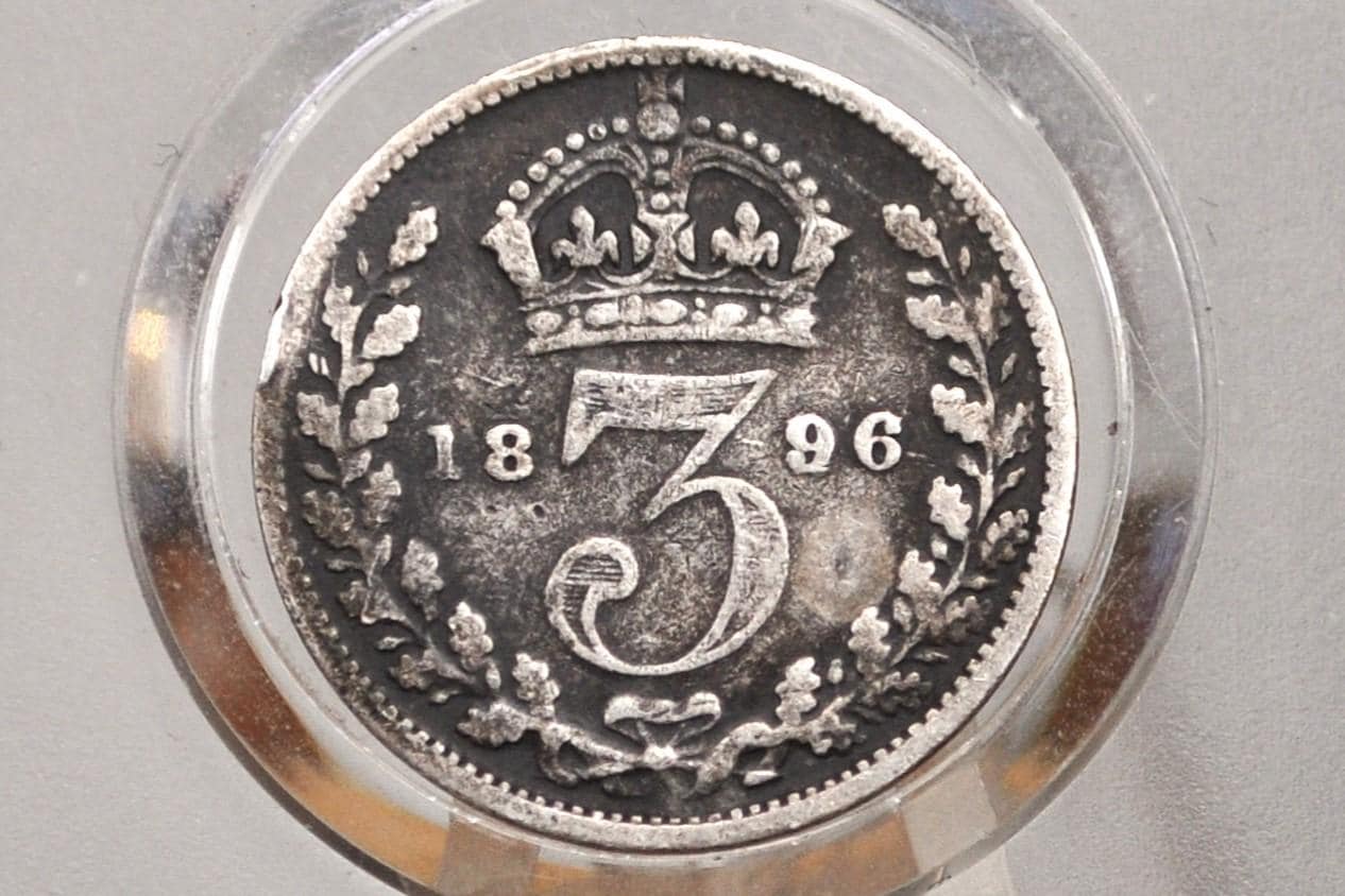 1896 Threepence Great Britain 3 Pence Silver - VG (Very Good) Condition, Great Detail - Queen Victoria - UK 3 Pence Silver 1896