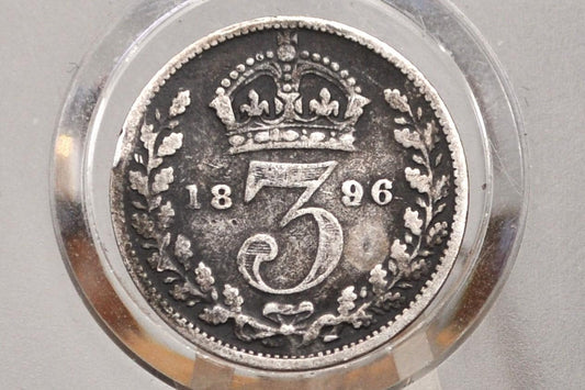 1896 Threepence Great Britain 3 Pence Silver - VG (Very Good) Condition, Great Detail - Queen Victoria - UK 3 Pence Silver 1896