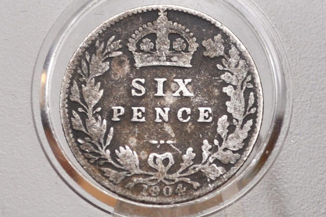 1904 Silver Sixpence Great Britain - VG+, Great Detail - King Edward- Sterling Silver 6 Pence 1904 Six Pence 6 Pence 1904, Great Coin