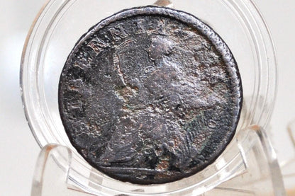 1723 Hibernia Halfpenny Colonial Coin 1/2p - Corrosion, Lower Price - 1723 Woods Hibernia - Copper Half Penny 1723