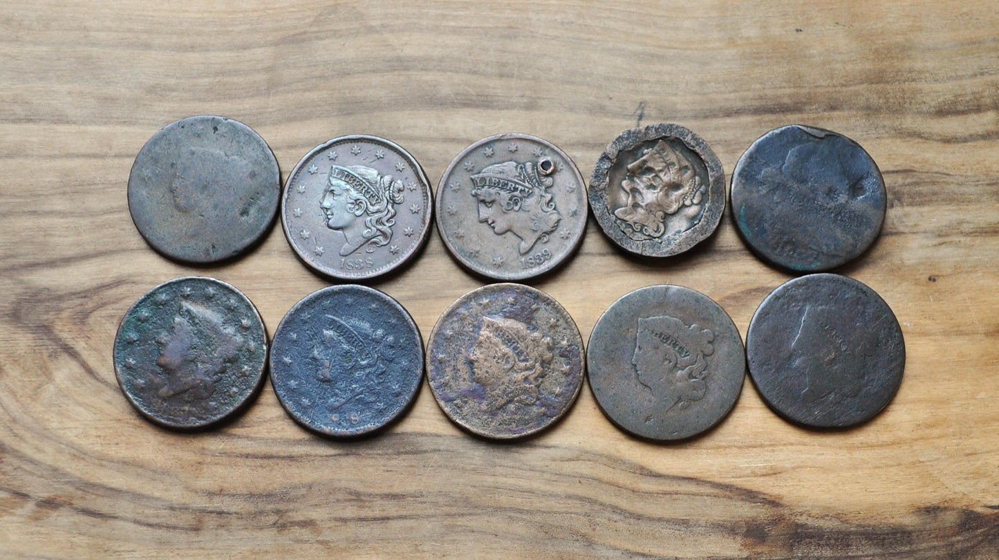 Lot of 10 US Large Cents - Varying Conditions - Discount Coin Lot!