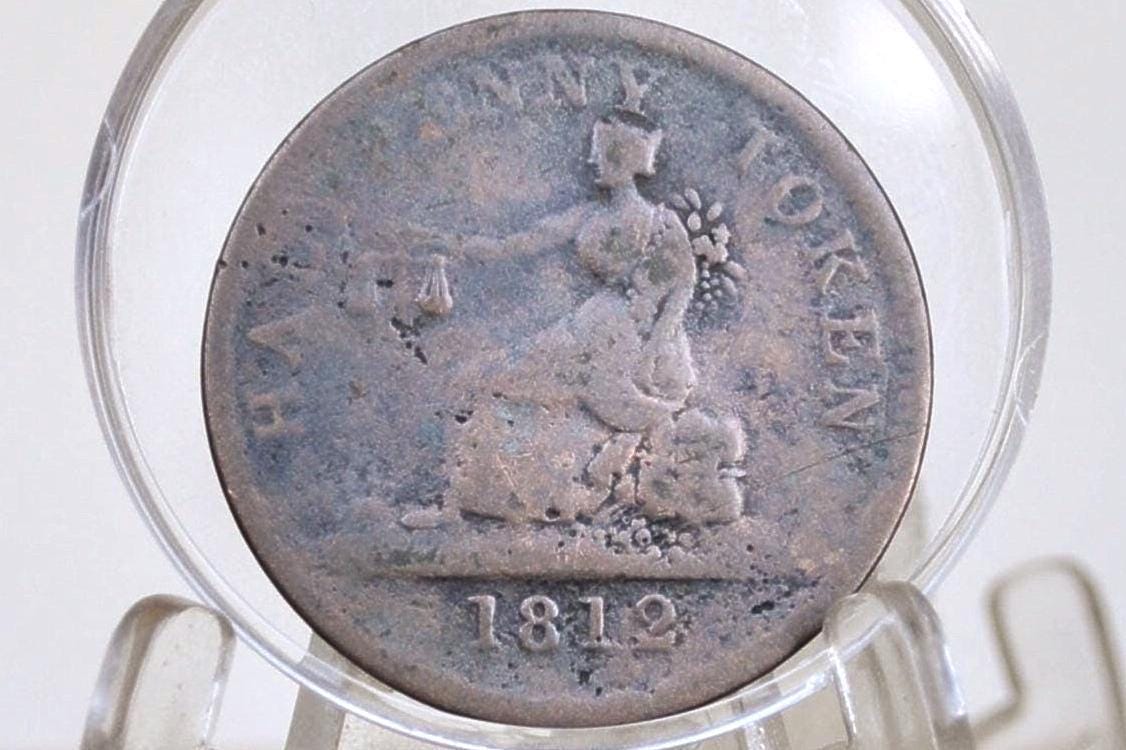 Rarer 1812 Canada Tiffin Halfpenny Token Trade & Navigation - Good Condition - 1/2 Penny Token Canada 1812 - 1812 Canadian Token