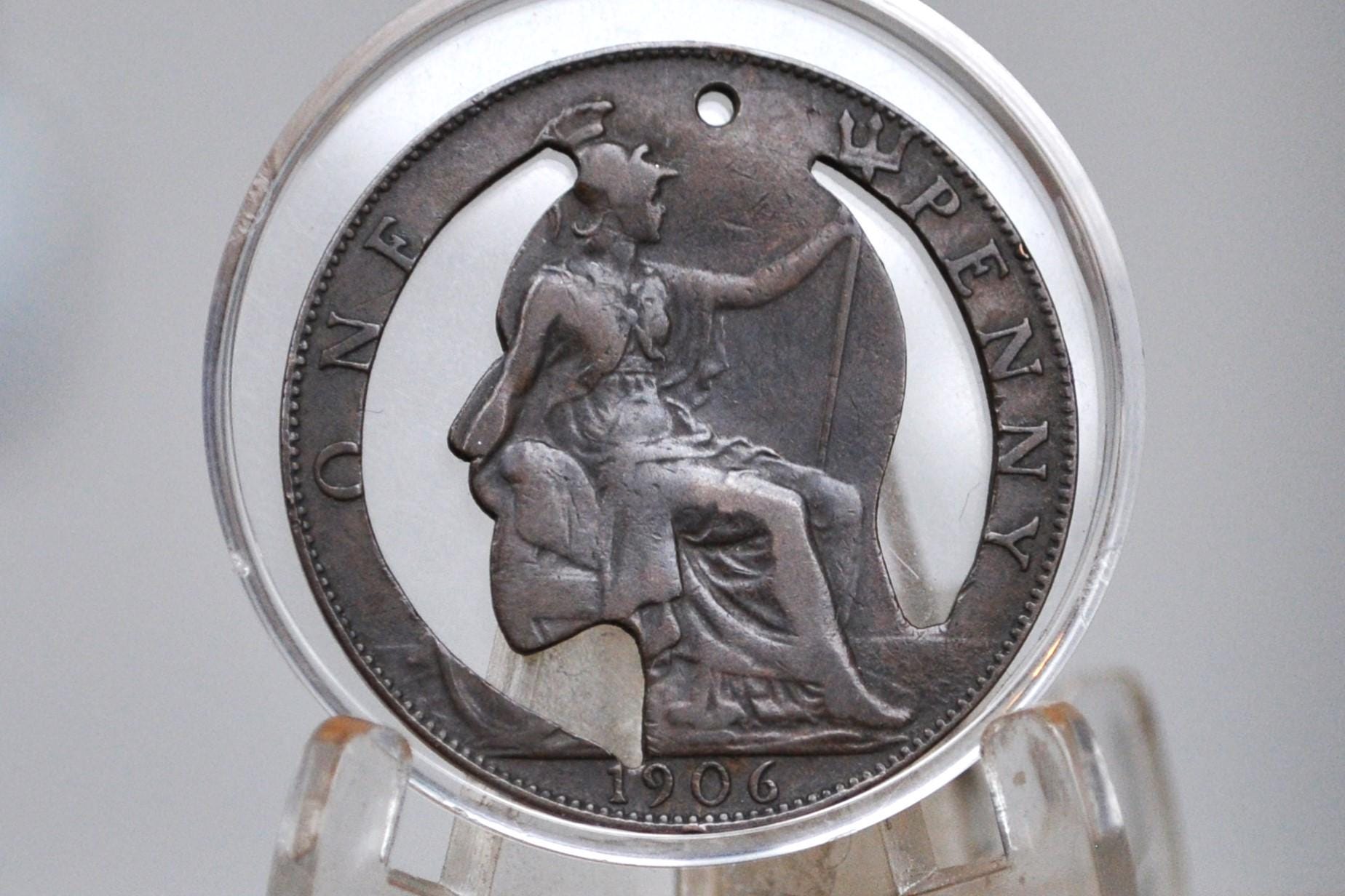 Handcrafted 1906 King Edward One Penny Cutout Token - UK One Penny Cutout - 1906 1 Penny King Edward - King Edward 1 Penny